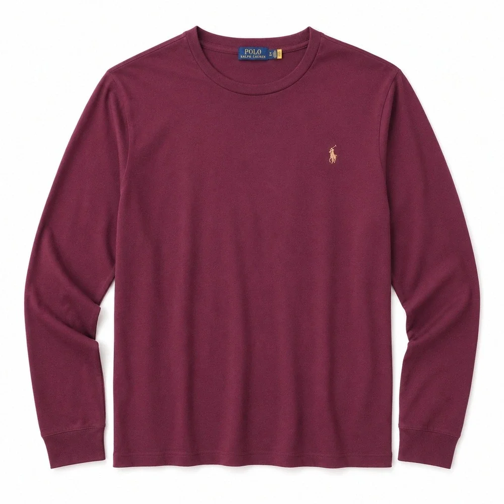 POLO RALPH LAUREN Long Sleeve T-Shirt Mens 2XB Burgundy Big & Tall Pony Logo